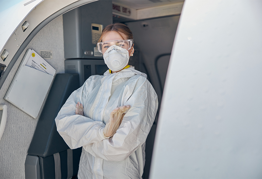 Airplane Woman in Respirator