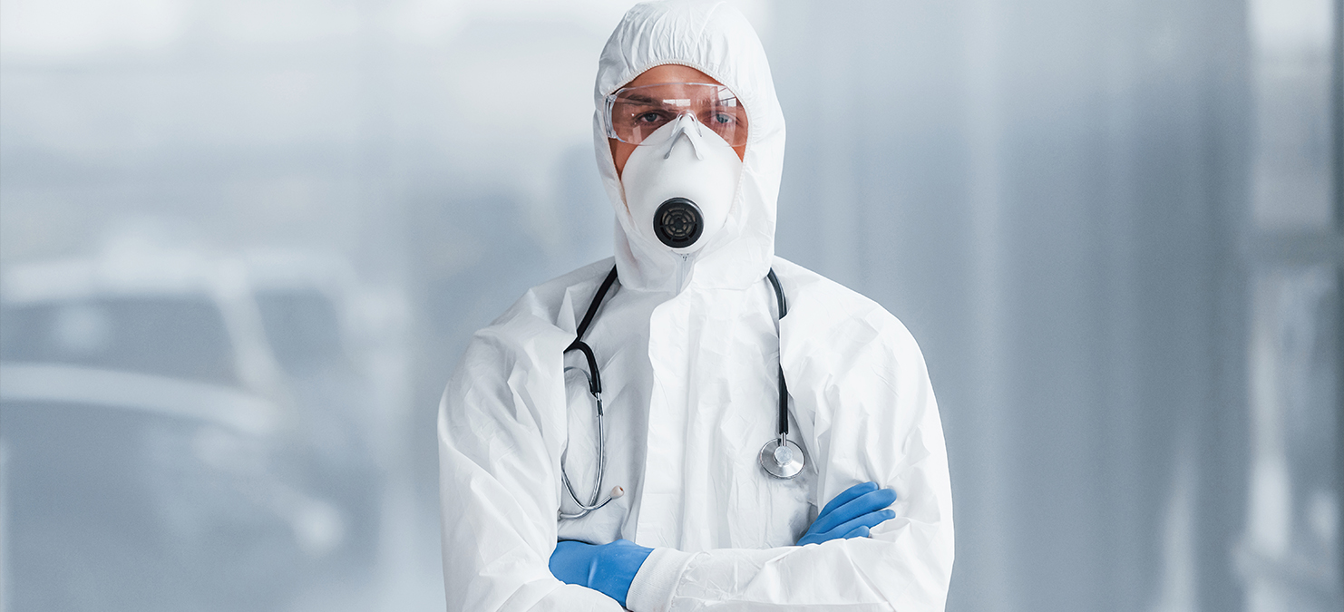Male doctor in respirator