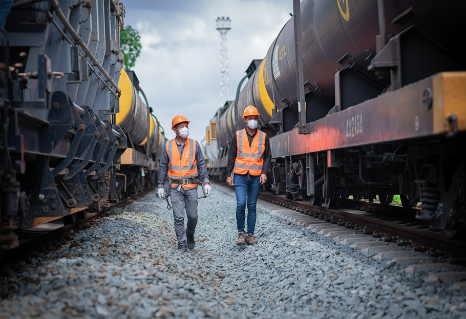Railway Workers Wearing Respirators