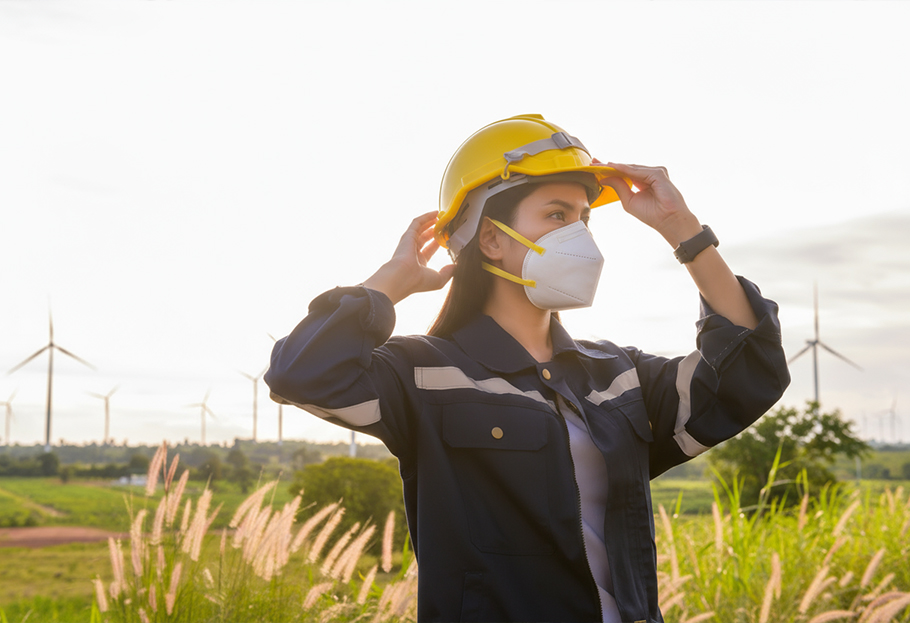 Renewable Energy Worker with Respirator