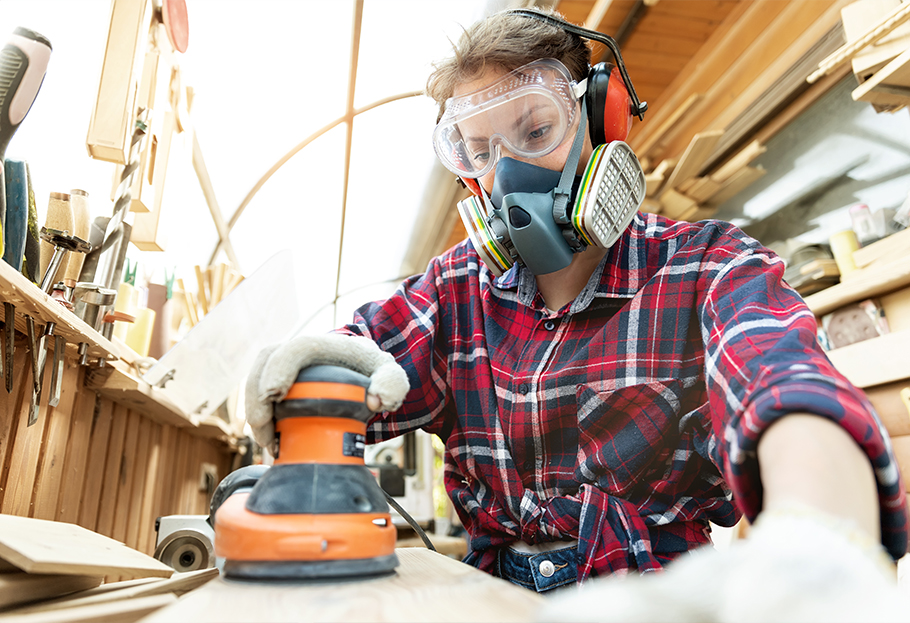 Sanding while wearing a respirator